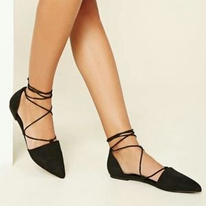 Forever 21 Lace up ballet flats size 6 Black